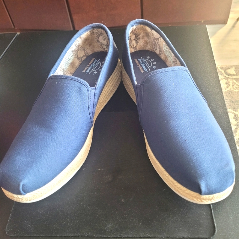 Blue Slip-On Canvas Shoes By Skechers (BOBS)